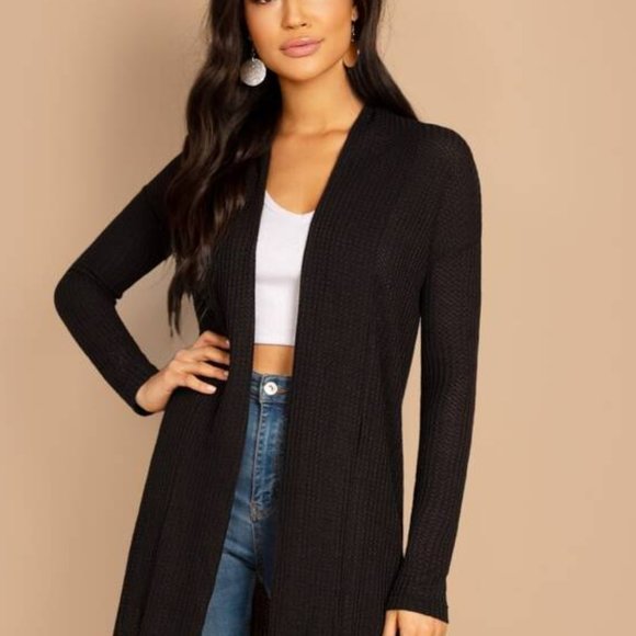 Monarch Fashion Sweaters - Black Split Side Longline Cardigan
